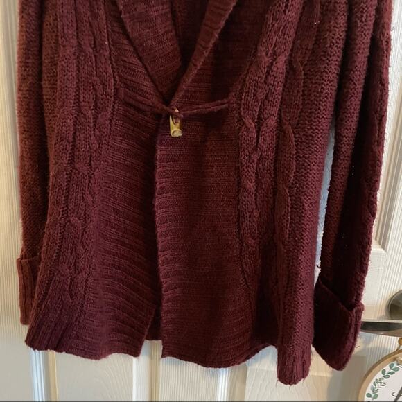 Sonoma Chunky Knit Open Front Sweater Women's Size Small Cardigan Wine Red - Picture 5 of 6